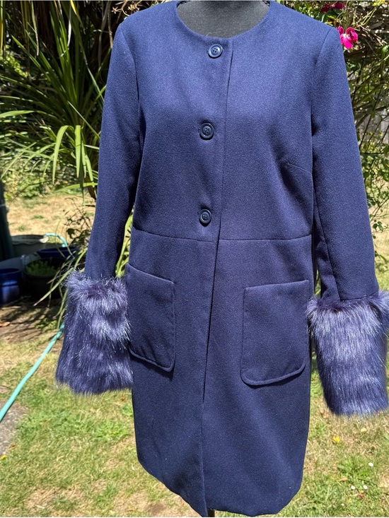Jackets & Blazers - Purple Wool Coat with removable Faux Fur Cuffs
